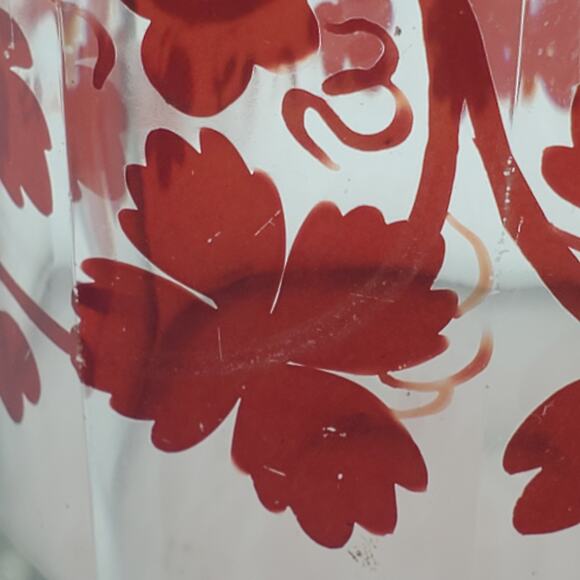 Antique Glass Panel Apothecary Jar Ruby Red Flash Grape Vine Leaf Clear Dome Lid - Picture 8 of 14